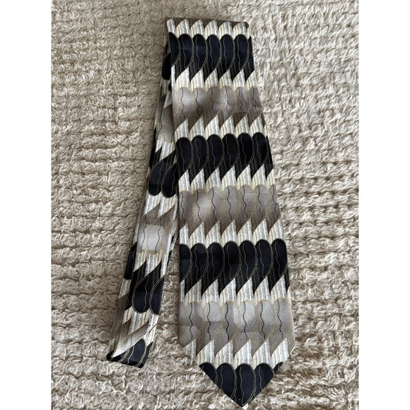 Franco di Napoli Other - Franco de Napoli 100% Silk Geometric Handmade Gold Black White 59" L x 4"W